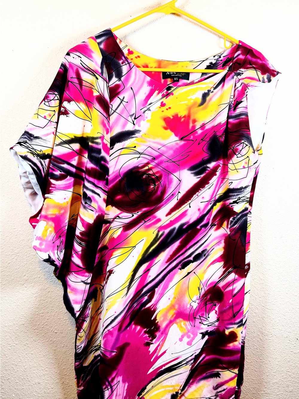 ABS Collection One Sleeve Colorful Abstract Brushstroke 100% Silk. Size XS
